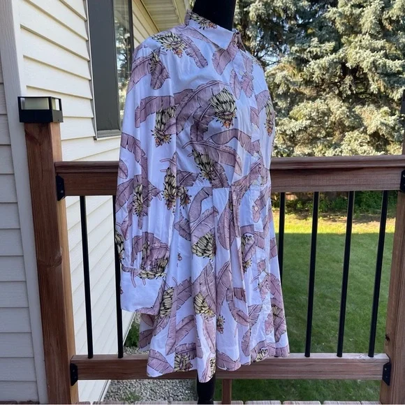 Desmond & Dempsey x H&M XS Cotton Banana Leaf Print Button Dress Puff Sleeve - Picture 5 of 15